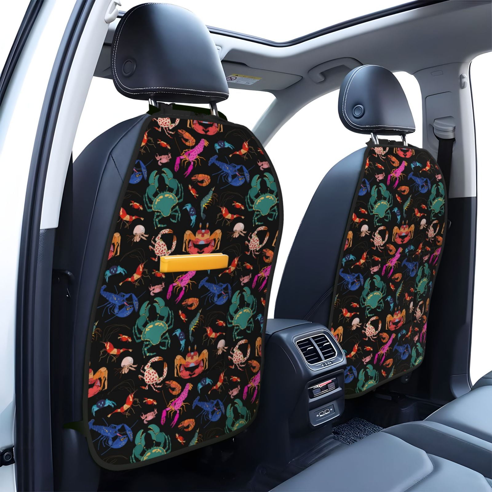 Xecao Animals Under Water Pattern Car Seat Back Protector 2 Pack Large Capacity Pocket, Kick Mats Back Seat Protector