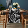 thumbnail image 2 of Abstract Fluid Art Table Runner - 120 Inch Long, Kitchen Dining Table Runner Dresser Scarves, Black Grey Gradient Simple Line Farmhouse Decor for Coffee Tables Wedding Party Banquet, 2 of 8