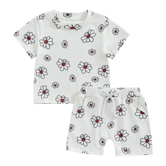 Musuos Baby Girl 2Pcs Summer Outfits 6 12 18 24M Short Sleeve Floral Print Tops Short Pants Set Infant Clothes
