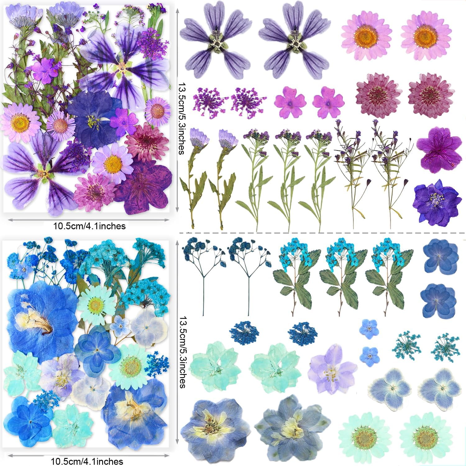 269PCS Dried Pressed Flowers for Resin Craft - Real Nature Flowers Set with Butterfly Stickers for DIY Jewelry Nail Scrapbook Art Floral Decors Iridescent