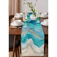 thumbnail image 4 of Table Runner Dresser Scarves 36 Inch Long,Marine Coastal Wave Turquoise Ombre Linen Dining Table Runners Abstract Ocean Sea Shore Tabletop Scarf for Wedding Holiday Party Kitchen, 4 of 9