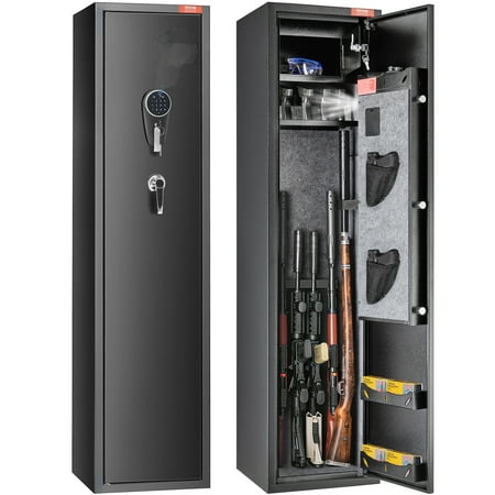 VEVOR 7-8 Rifles Gun Safe Rifle Safe with Digital Keypad & Lock Gun Storage Cabinet with Built-in Storage Locker Removable Storage Shelf for Home Long Gun and Pistols
