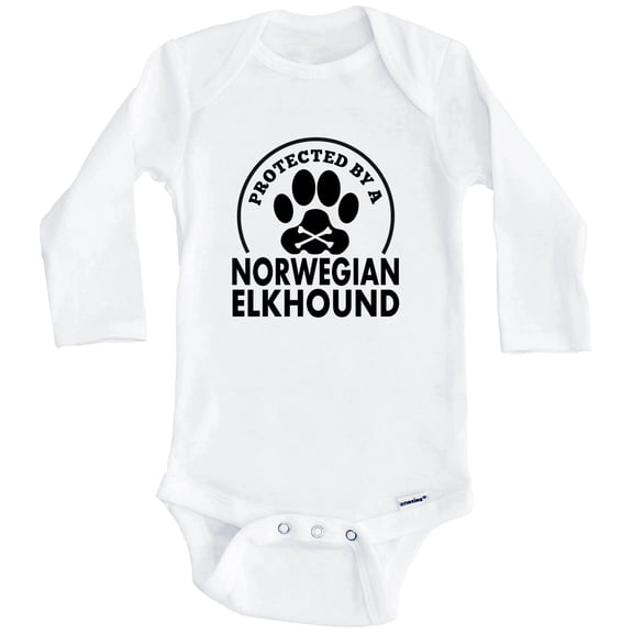 Protected By A Norwegian Elkhound Funny One Piece Baby Bodysuit (Long Sleeve), 0-3 Months White