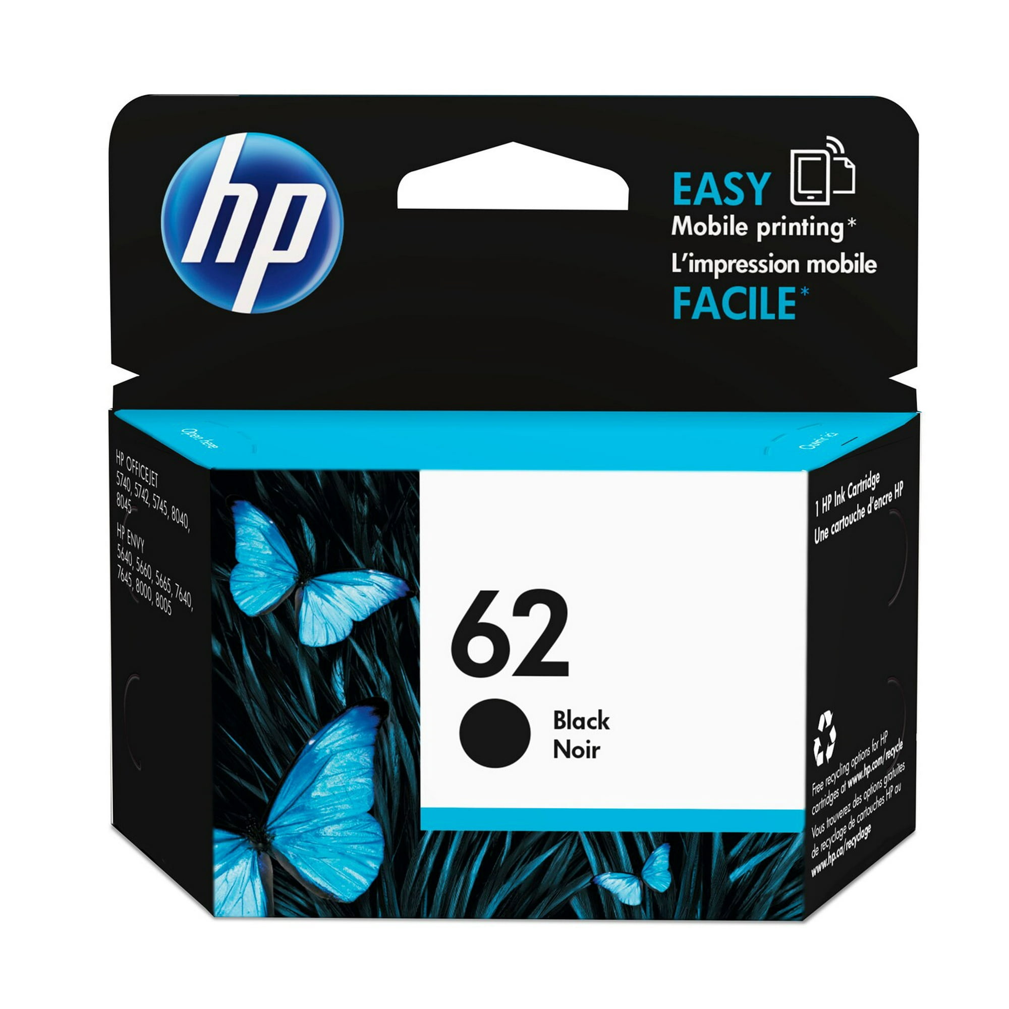 HP 62 Black Original Ink Cartridge, 200 Pages