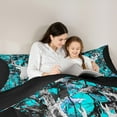 thumbnail image 4 of Manfei Wild Deer Silhouette 7pcs Bedding Comforter Set,Jungle Animal Queen Bedding Sets,Cyan Black Queen Sheet Sets For Boys Girls,Breathable Home Decor Reversible, 4 of 8