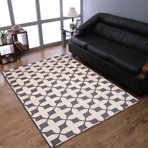 Rugsotic Carpets Hand Tufted Wool Eco-Friendly 4'x6' Area Rugs Rectangle Beige Brown Geometric Modern High Pile Thick Handmade Anti Skid Indoor Rug for Living Room, Bedroom K00301