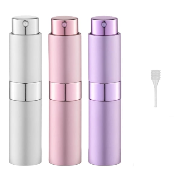 Lantuu 3-Pack 8ml Refillable Perfume Atomizer Bottles, Rotating Travel Spray Bottles with Aluminum Shell & Glass Inner, Leakproof Portable Perfume Dispenser for Travel