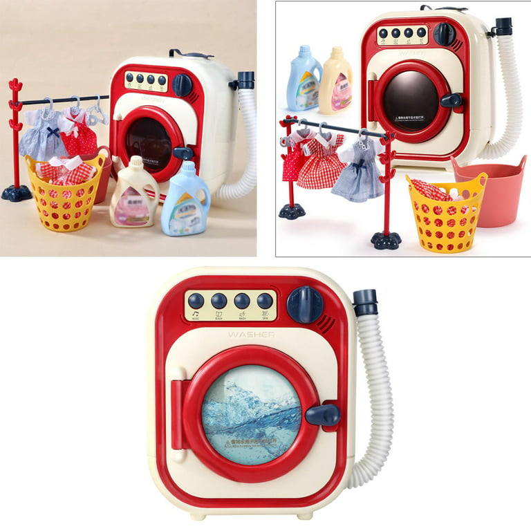 Realistic Electric Mini Washing Machine Pretend Play Toy Kids & Toddler  Gift Laundry Machine Role Play Dollhouse Accs 