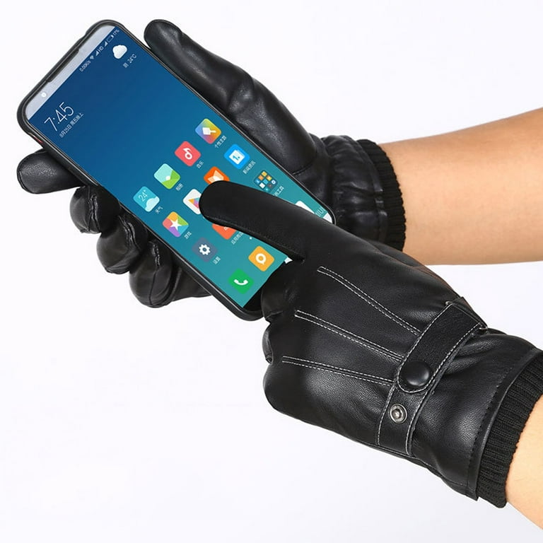 Womens Winter PU Leather Touchscreen Texting Warm Driving Lambskin Gloves  Plus Plush Fluffy Lined Thick Windproof Gloves 