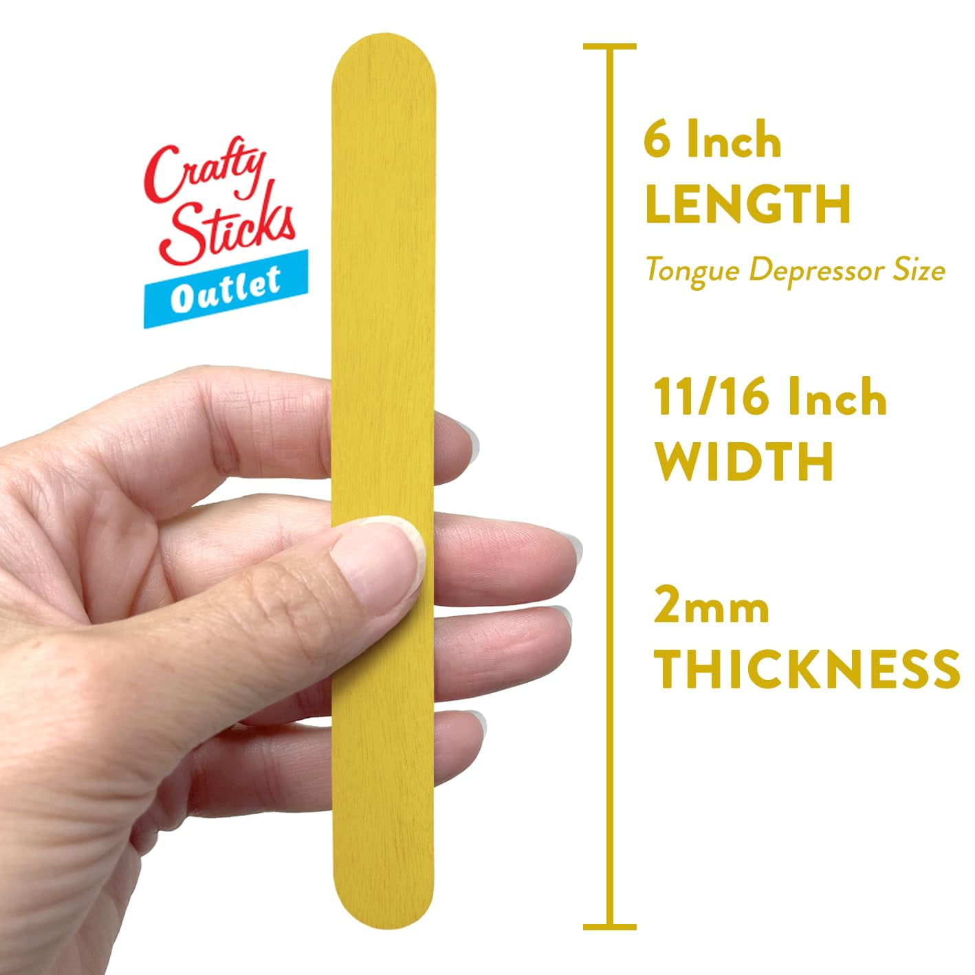 CraftySticks- 600 Pack, 6 Inch Yellow Color, Jumbo Wood Popsicle Sticks for Crafts, Home, School Art, Building, Learning, Wood Tongue Depressor Size