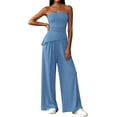 thumbnail image 3 of PRETTYGARDEN Summer Sets Women 2 Piece Outfits Asymmetrical Tube Tops and Pants Beach Vacation Airport Matching Lounge Set, 3 of 8