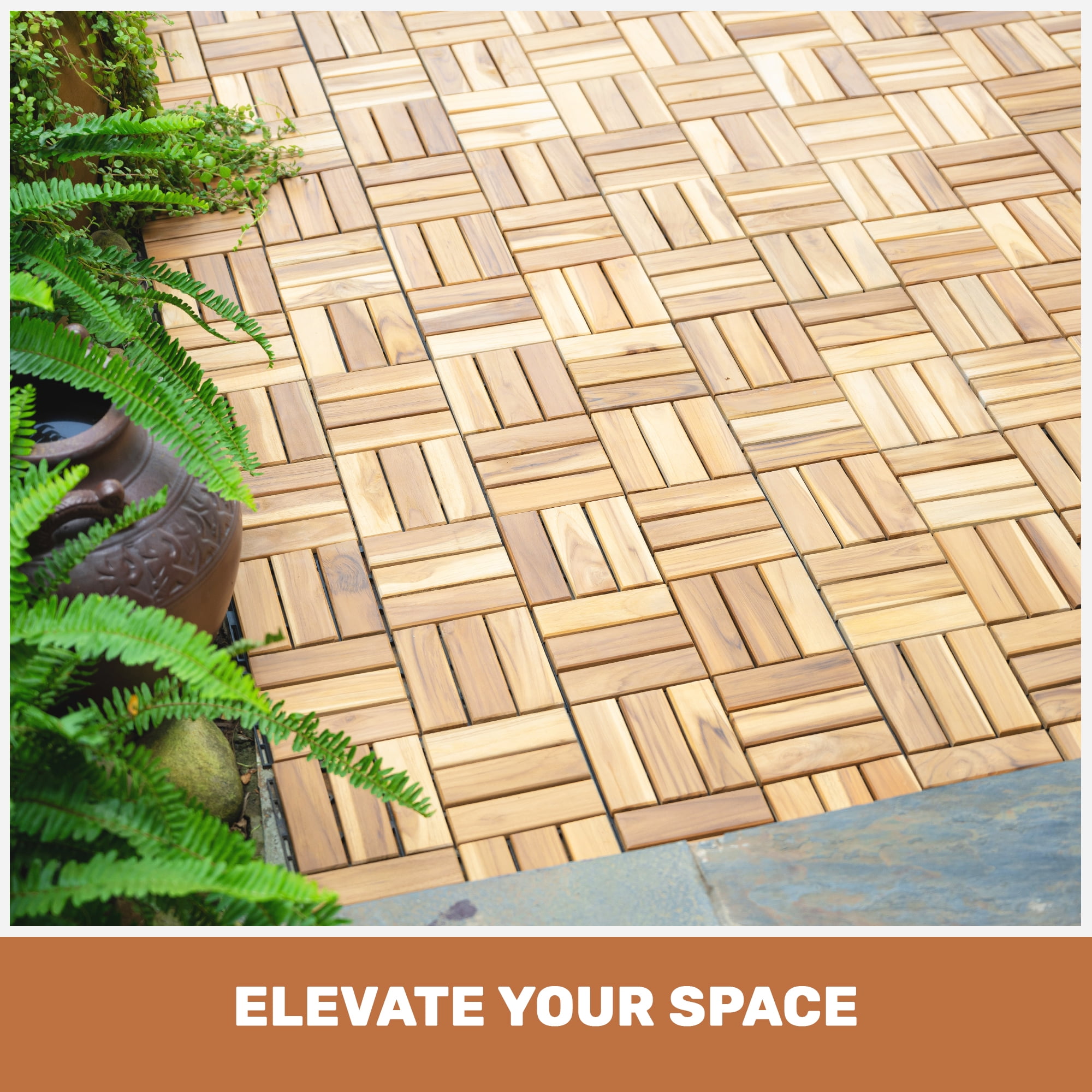 20 PCS Interlocking Deck Tiles 12"x12", Yellow Acacia Hardwood Checker Pattern, Outdoor Flooring for Patio, Balcony, Poolside