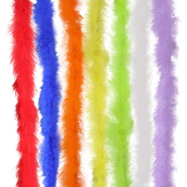 7pcs Colorful Turkey Feather Scarf Craft Supplies Decora Set, Colorful Plush Strips Are 6.56 Feet Long And 2.36 Inches Wide, Festival Day Celebration