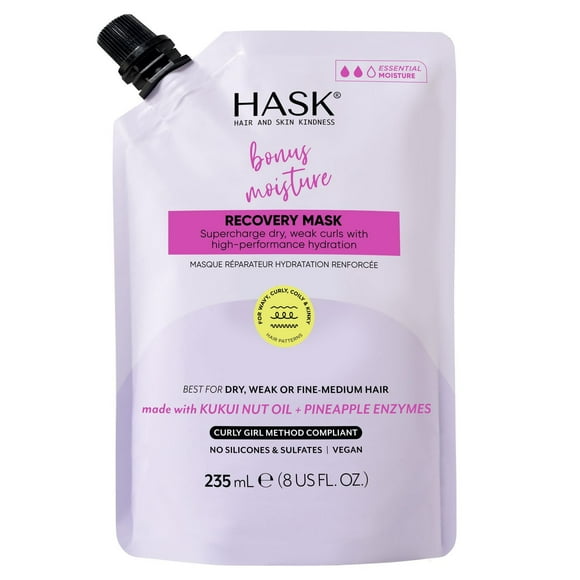 Hask Texture Series Bonus Moisture Recovery Mask made with Kukui Nut oil+Pineapple enzymes. Best for Dry, weak or Fine Medium hair