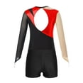 thumbnail image 4 of TSSOE Kids Girls Gymnastic Leotard Mesh Long Sleeve Rhinestones Ballet Dance Bodysuit Top with Sports Shorts Set Red&Black 8, 4 of 7