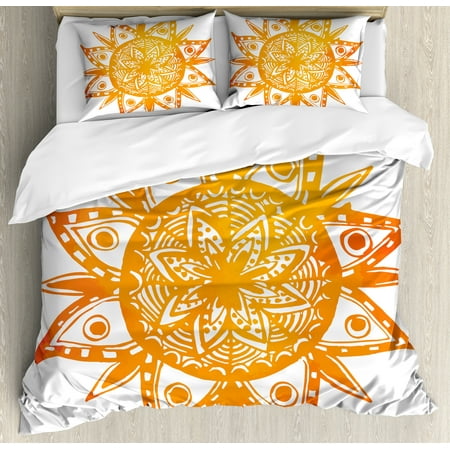 Orange Duvet Cover Set Watercolor Style Hand Drawn Sun Figure Tribal Ethnic Mandala Artistic Asian Print Decorative Bedding With Pillow Shams Orange Duvet Cover Set Watercolor Style Hand Drawn Sun Figure Tribal Ethnic Mandala Artistic Asian Print Decorative Bedding With Pillow Shams