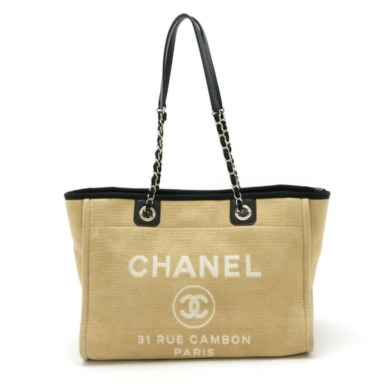 Pre Owned CHANEL Deauville Line Medium Tote MM Bag Shoulder Chain Beige Black A67001 Good Walmart