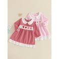 thumbnail image 3 of Jxzom Toddler Baby Girl Valentines Day Outfit Heart Embroidery Peter Pan Collar Long Sleeve Plaid Smocked Dress 3-7 Years Kids Girls Valentines Clothes, 3 of 8