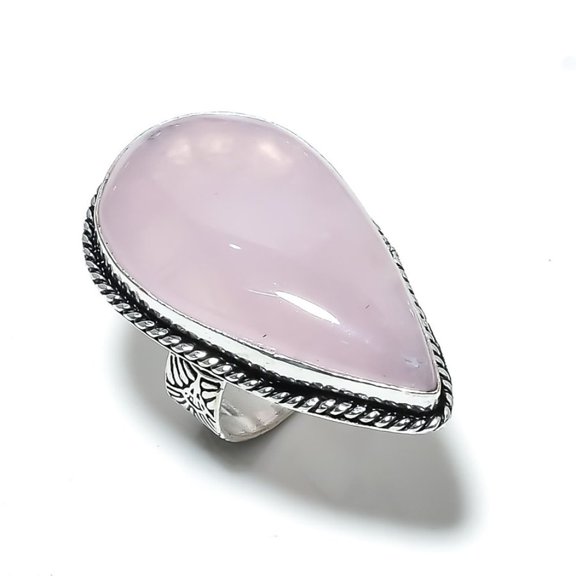 Natural Rose Quartz Gemstone Handmade 925 Sterling Silver Ring Size 8