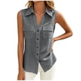 thumbnail image 2 of Yievot Womens Button Down Sleeveless Shirt with Pockets Collared Casual Summer Office Workwear Tops, 2 of 8