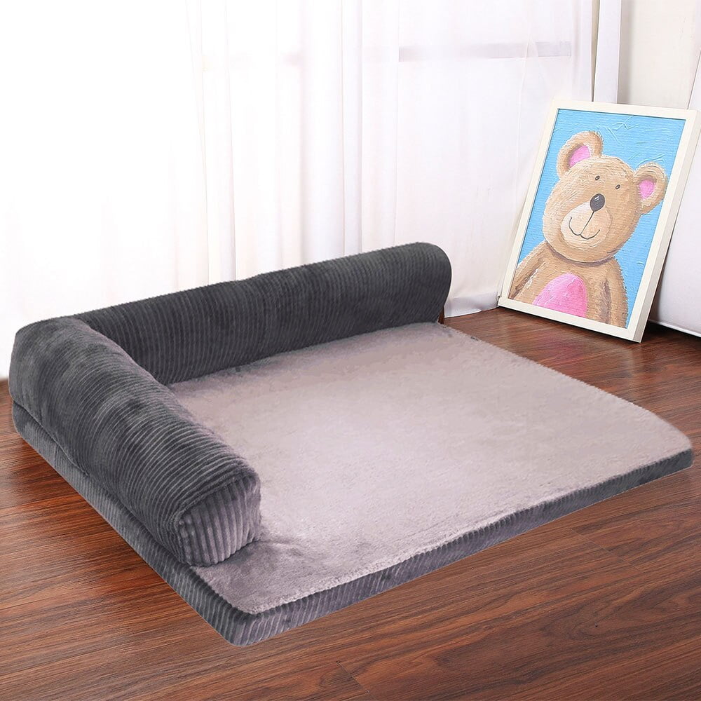 Aiouniya Memory Foam Dog Sofa Pet Bed Soft Dog Beds With Pillow Puppy Kennel L Shaped Sofa Couch Bed For Big Dogs Gray