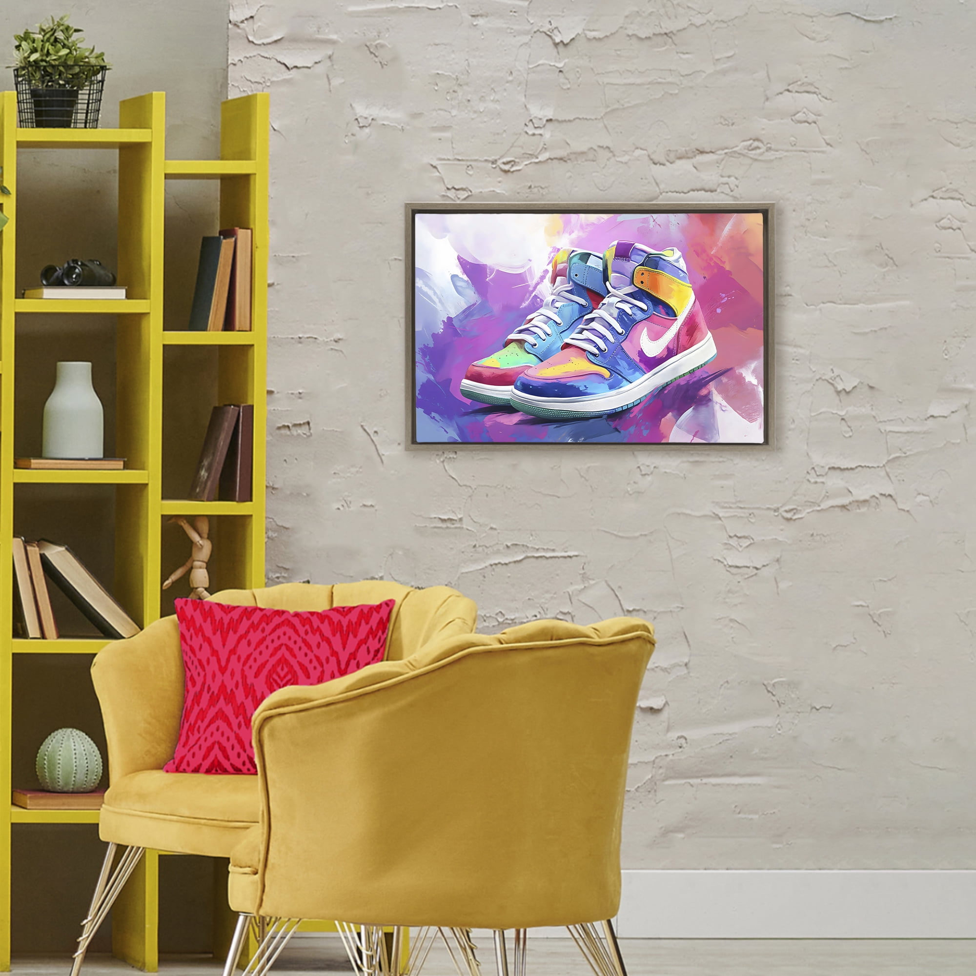 Stupell Industries Stylish Vintage Sneakers Brown Framed Floater Canvas Wall Art, design by Creative Studio