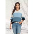thumbnail image 6 of NAYTOAO Women's Color Block Striped Bubble Textured Crew Neck Lantern Sleeve Sweater, 6 of 7