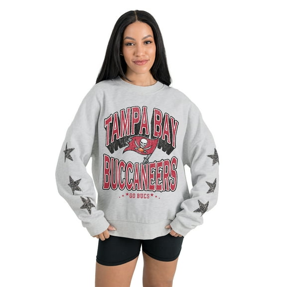 Women's Gameday Couture Ash Tampa Bay Buccaneers Resilience Relaxed Rhinestone Pullover Sweatshirt