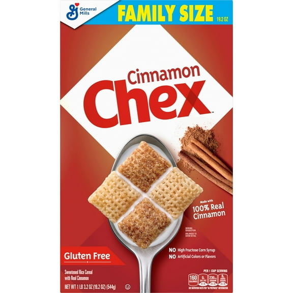 Pack of 2 General Mills Cinnamon Chex Cereal - Family Size, 19.2 oz (Package May Vary)