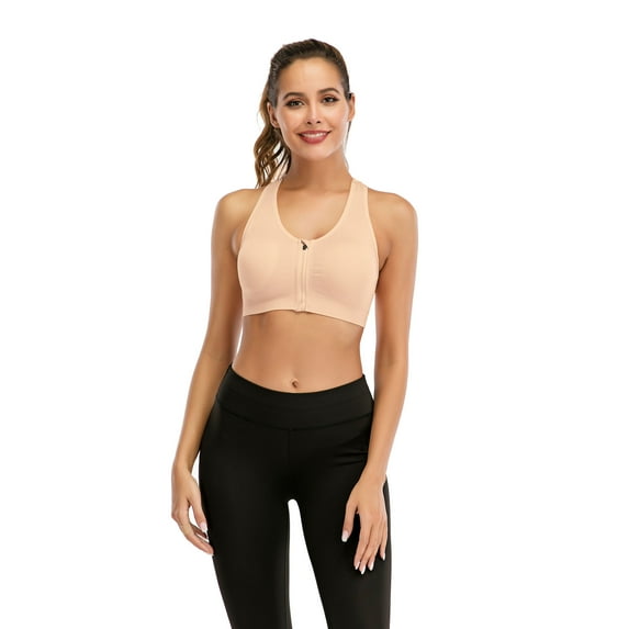 Women Zip Front Closure Sports Bra Medium Impact Push Up Wirefree Yoga Bras Racerback Workout Gym Bra Top