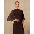 thumbnail image 3 of Womens Brown Boat Neck Flowy Mesh Long Sleeve Cinched Ribbon Maxi Dress, 3 of 8