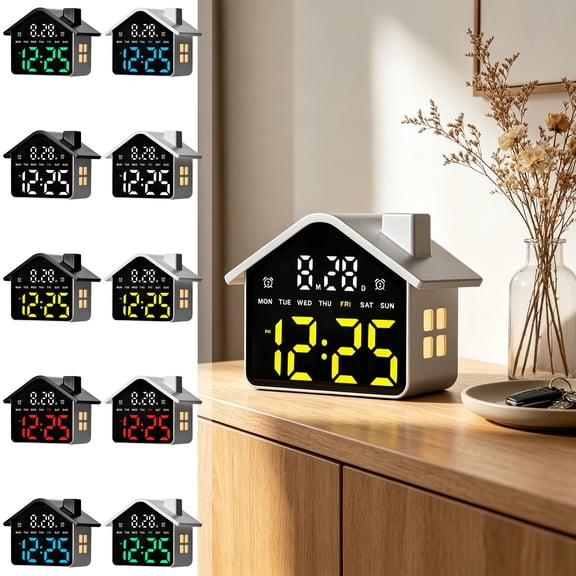 Bowayaoa LED Alarm Clock, Multifunctional Digital Clock with Night Light, Dual Alarms Snooze Time Date Display, USB Battery Powered Desktop Decor Clock for Bedroom Office Desk