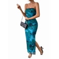 thumbnail image 3 of Women'S Summer Dress Printed Strapless Tube Bodycon Maxi Side Slit Mesh Layered Blue L, 3 of 10
