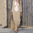 thumbnail image 2 of GYUJNB Robe d'Été Décontractée Sans Manches pour Femmes, Col en V, Longue, Dos Nu, Fendue sur le Côté, Maxi Robe de Plage, Kaki, 2 of 6