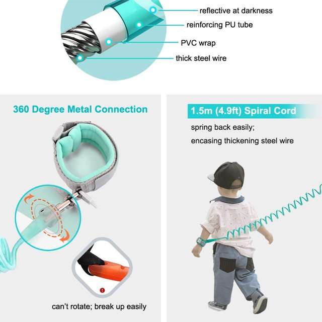 Cinturón de muñeca antipérdida Correa de riendas de seguridad para bebés Correa de enlace de muñeca Arnés de seguridad para niños Ayudante de exploración de compras de viaje suave ZefeiWu 8390606167033