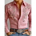 thumbnail image 3 of Mens Western Shirt Floral Long Sleeve Button Down Shirt Fall Spring Classic Casual Top Blue B L, 3 of 4