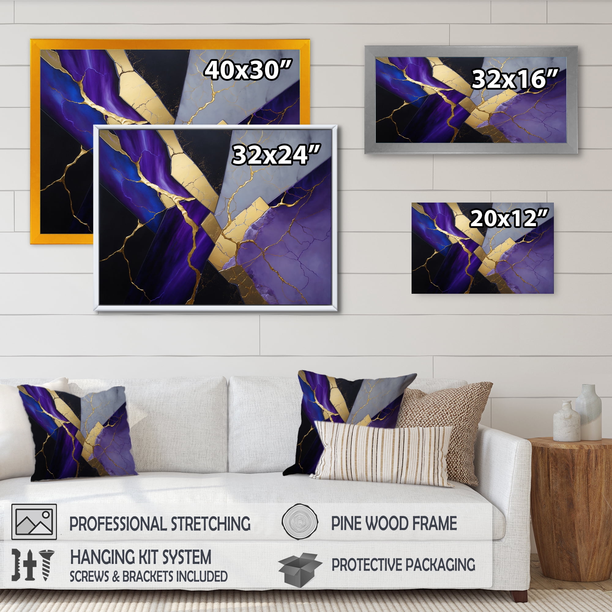 Designart Abstract Geode Purple II Canvas Wall Art