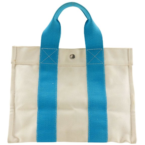 Pre-Owned Hermes Bora PM Tote Bag, Canvas, White, Handbag, A4 Size, Snap Button Closure, Women's