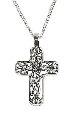 Dicksons Mothers Journey Cubic Zirconia Cross Womens 18 Inch Silver-Plated Necklace