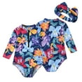 thumbnail image 4 of YTDSCS Newborn Baby Girls Swimsuits Long Sleeve One-Piece Swimsuit Zipper Bathing Suit Sun Quick Drying Flower Printing Baby One-Piece Swimsuit with Headwear,Size 6M-12M, 4 of 8
