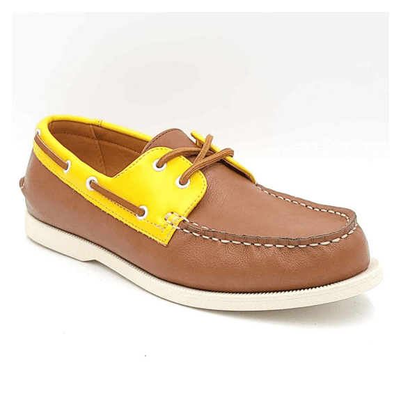 Club Room Men's Elliot Faux Leather Boat Shoes, Yellow/Tan, Sz 11.5M