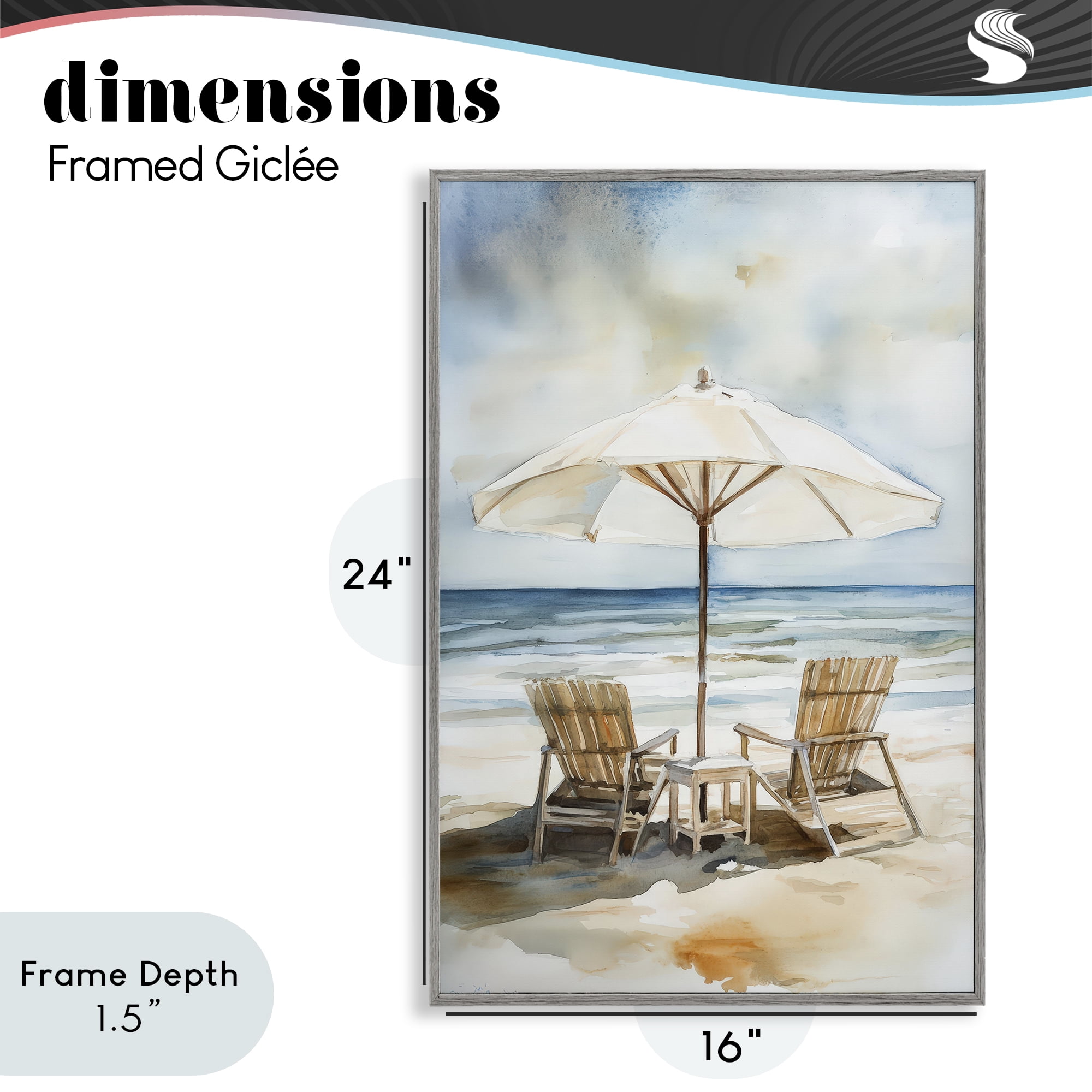 Stupell Industries Watercolor Paradise Beach Scene Gray Framed Giclee Art, design by Petal Prints Design
