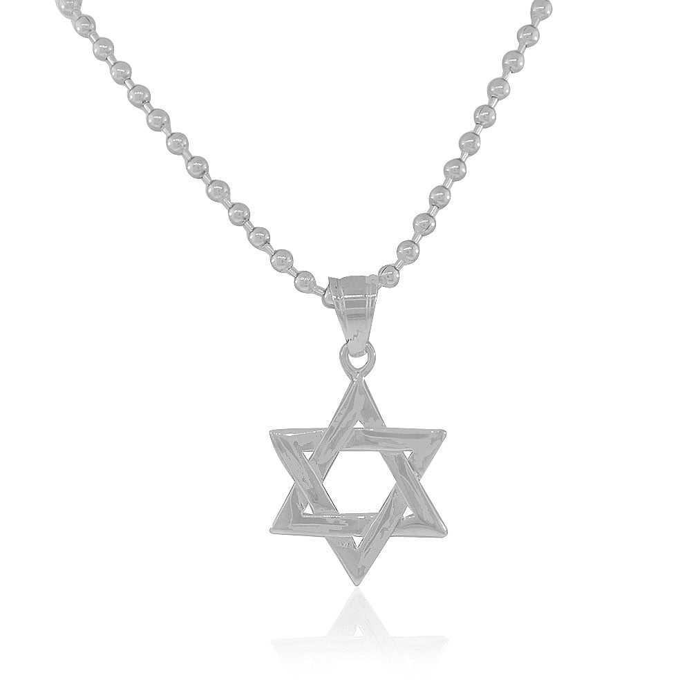 Stainless Steel Silver Blue Two-Tone Classic Jewish Star of David Mens Boys Pendant Necklace 