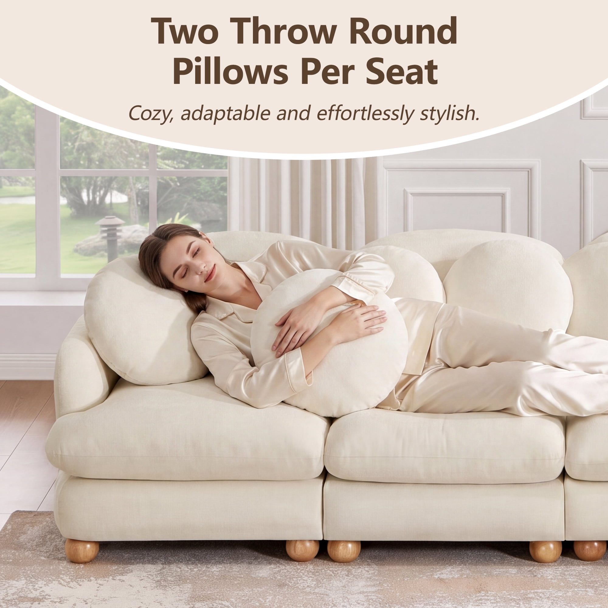 123" L-shaped 5 Seater Comfy Chenille Modular Sectional Sofa Couch with 8 Throw Pillows and Ottoman