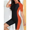 thumbnail image 4 of inlzdz Womens Colorblock Surfing Diving Swimsuit Bathing Suit Short Sleeve Rash Guard Swimwear Orange&Black XXL, 4 of 5