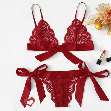 

Valentines Day Surprise! Women s Sexy Lingerie Set Cosplay Bow Lace 3-Point Valentine s Day Sexy Set Bra and Panty Sets