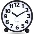 thumbnail image 1 of Reloj despertador analógico silencioso, números 3D grandes de metal negro, reloj de mesa que no hace tictac con luz nocturna, reloj despertador de noche de 10,8 cm, 1 of 1