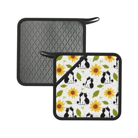 

2pcs Silicone Anti-Hot Hot Pads Oven Mitts Heat Resistant Pot Holders With Pockets Non Slip Oven Glove Potholder For Kitchen Cooking Bbq Baking 7.1in Floral Pattern Cat