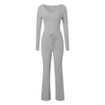thumbnail image 5 of Conjunto de 2 piezas de manga larga para mujer: top con cuello en V y pantalones anchos, poliéster y spandex, tallas S-XL, 5 of 5