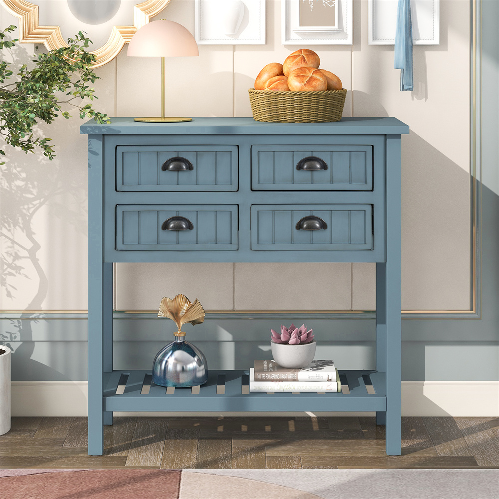 Classic Console Table with 4 Storage Drawers and Bottom Shelf, Modern ...